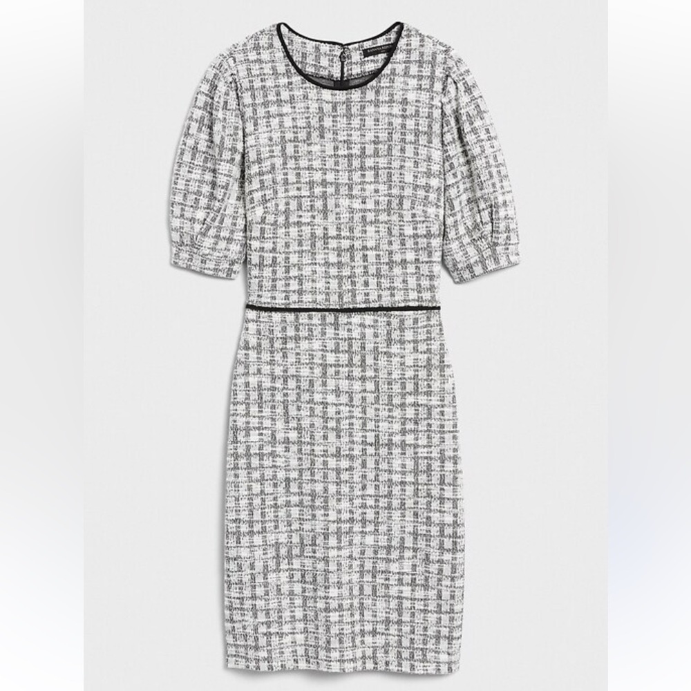 Banana Republic tweed‎ Plaid Puff-m Sleeve Sheath Dress size 2 EUC